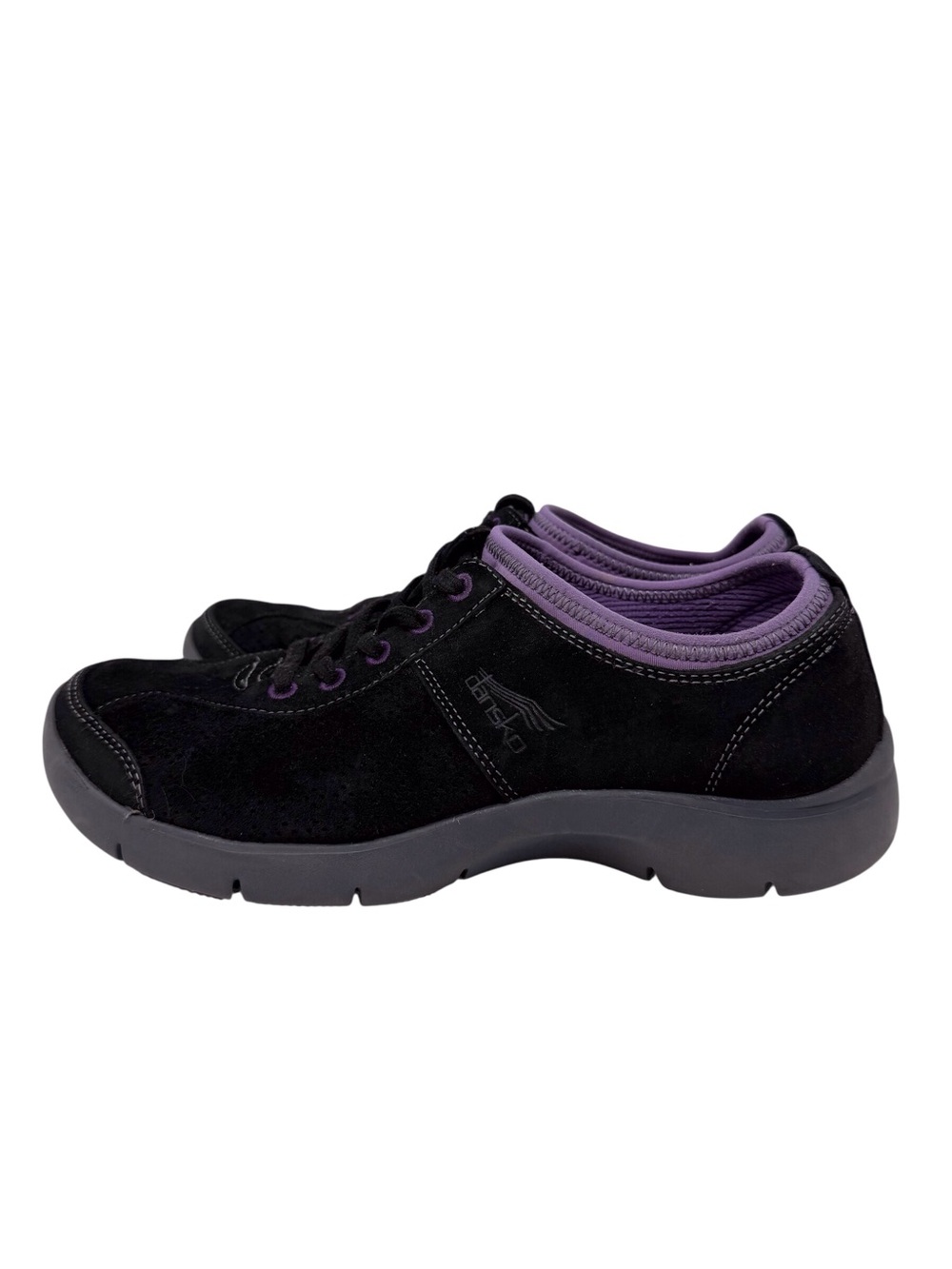 DANSKO Elise Black Suede Lace-Up Sneaker with Purple Trim women’ssize US 7/EU 37
